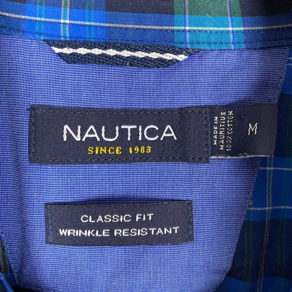 Nautica Classic Fit Plaid Wrinkle Resistant Button Down Shirt Mens M Blue Green - Picture 4 of 7